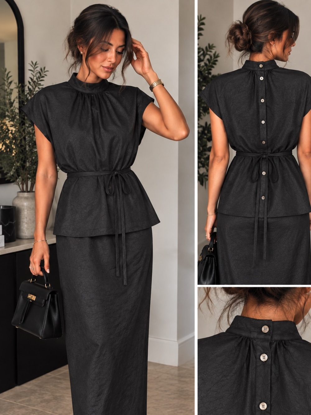 🖤Elegant Black Two-Piece Top & Maxi Skirt Set